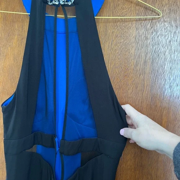 Beautiful black floor length gown with jeweled neckline and cut out sides - Picture 9 of 12